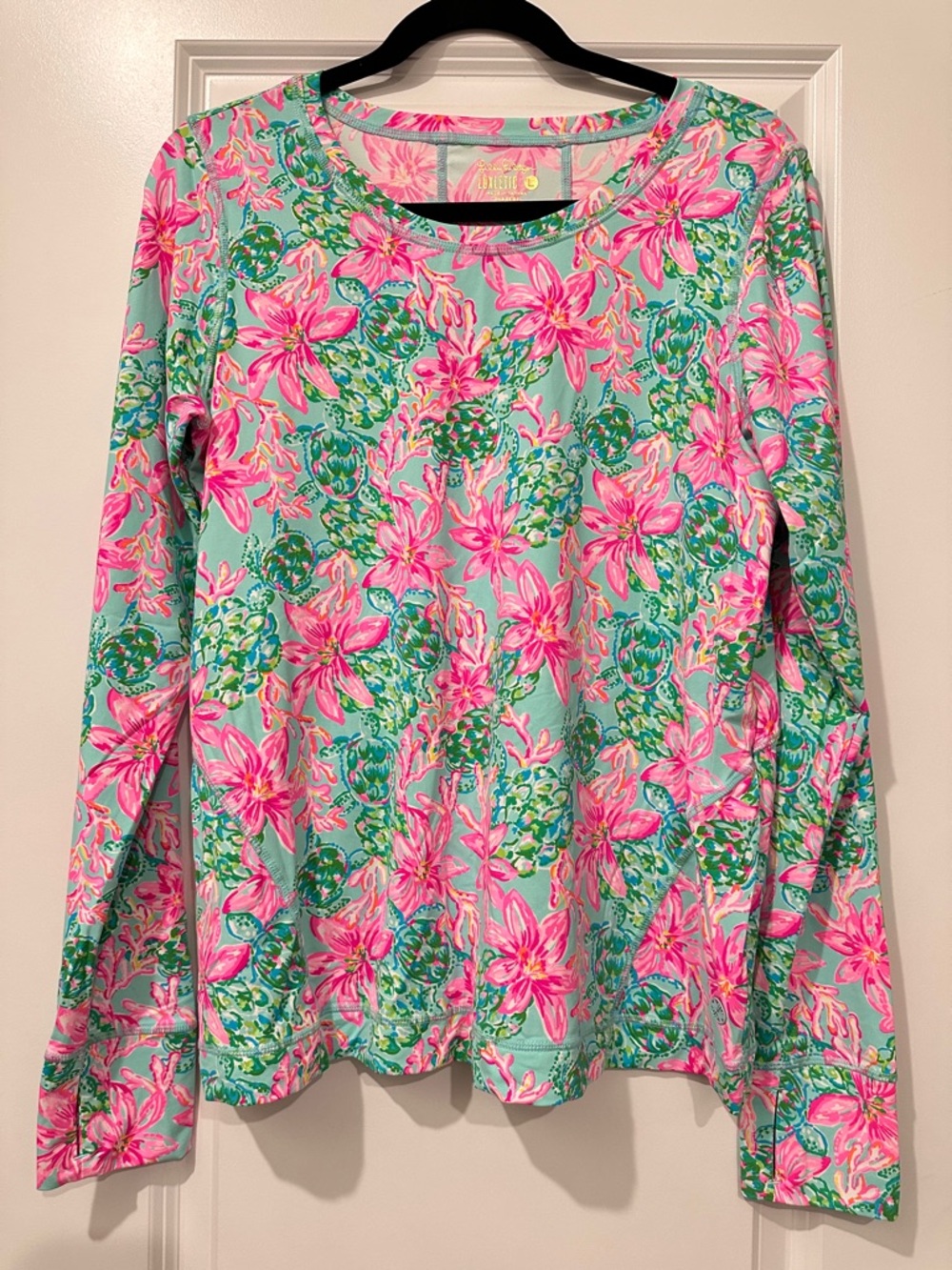 Lilly Pulitzer Luxletic Pink Floral Long-Sleeve Top on Aqua